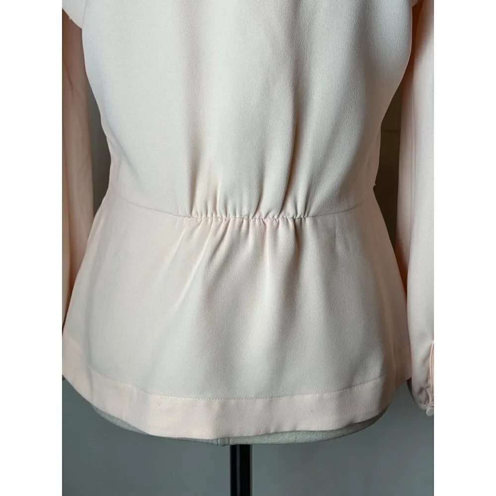 J. Crew Pale Pink Surplice V Neckline Puff Blouson Sleeve Peplum Blouse Size 0‎